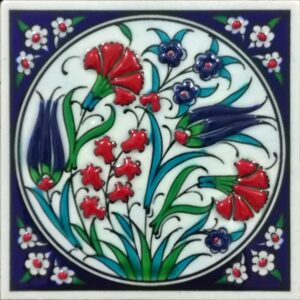 10x10 Cm  Lale Karanfil İznik El Dekoru Çini Pano