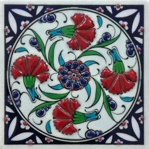 10x10 Cm Dörtlü Karanfil İznik El Dekoru Çini Pano