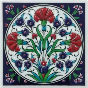 10x10 Cm Üç Karanfil Kütahya El Dekoru Çini Pano
