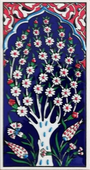 10x20 Cm  Lacivert Hayat Ağacı El Dekoru Çini Karo