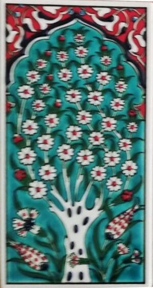 10x20 Cm Yeşil Hayat Ağacı El Dekoru Çini Karo