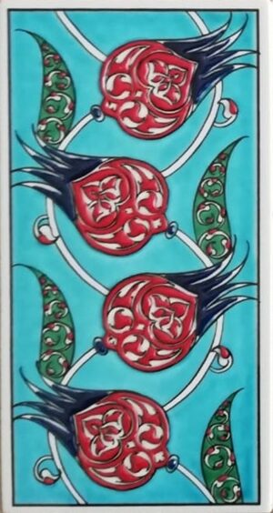 10x20 Cm Yeşil Nar Çiçekli El Dekoru Çini Karo