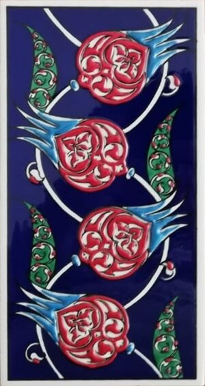 10x20 Cm Kobalt Nar Çiçekli El Dekoru Çini Karo