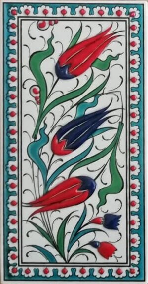 10x20 Cm  Turkuaz Üç lale El Dekoru Çini Karo