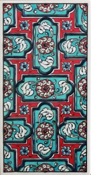 10x20 Cm Turkuaz Geometrik El Dekoru Çini Karo