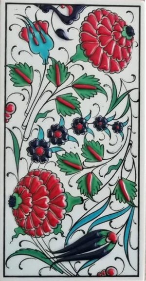 10x20 Cm  İki Karanfil Kütahya El Dekoru Çini Karo