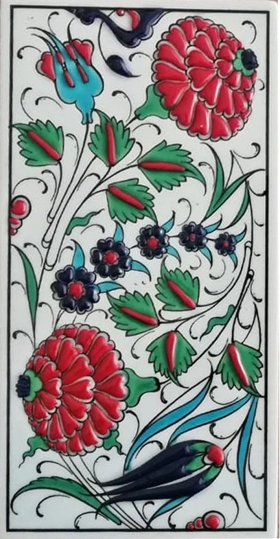 10x20 Cm İki Karanfil Kütahya El Dekoru Çini Karo