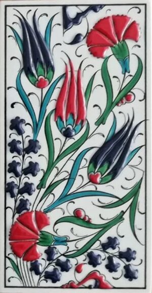 10x20 Cm Üç Karanfil Kütahya El Dekoru Çini Karo