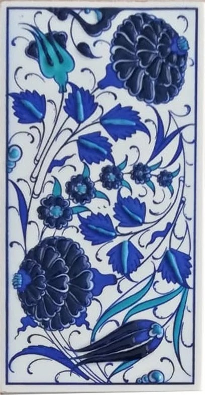 10x20 Cm İki Karanfil Mavi Beyaz El Dekoru Karo
