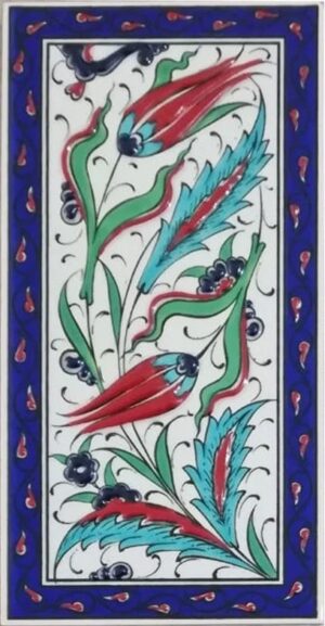 10x20 Cm Kobalt Çerçeveli iki lale El dekoru Karo