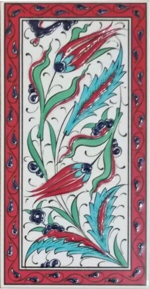 10x20 Cm Kırmızı Çerçeveli iki lale El dekoru Karo