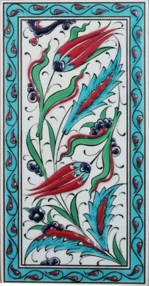 10x20 Cm Turkuaz Çerçeveli iki lale El dekoru Karo