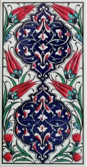 10x20 Cm Kobalt Rumi Desen El dekoru Çini Karo
