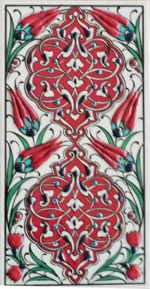 10x20 Cm Kırmızı Rumi Desen El dekoru Çini Karo