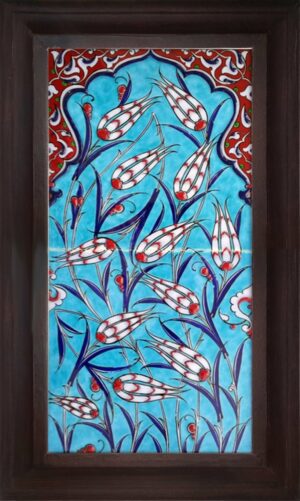 20x40 Cm Mavili Lalezar El Dekoru Çini Pano