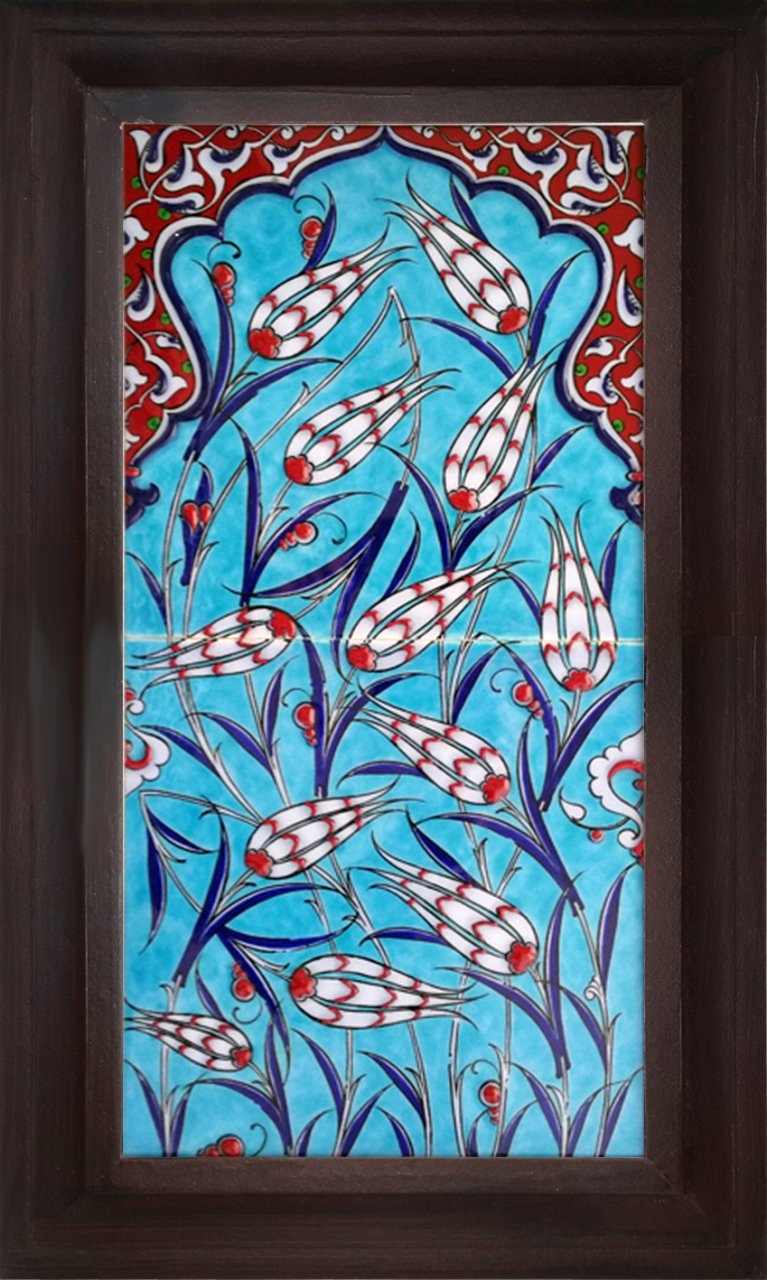 20x40 Cm Mavili Lalezar El Dekoru Çini Pano