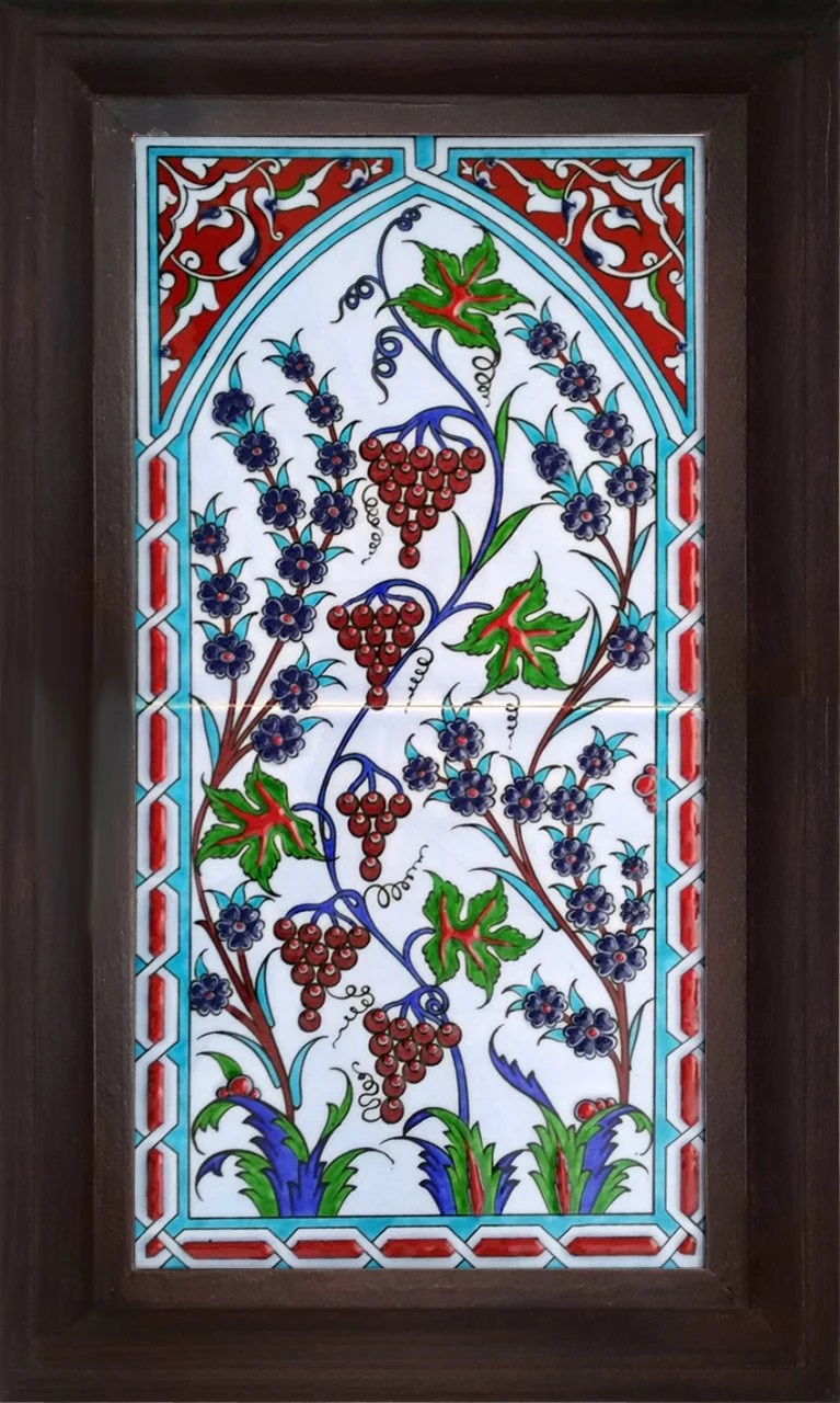 20x40 Cm Üzümlü El Dekoru Çini Pano