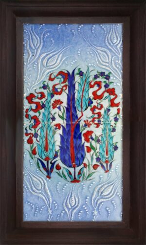 20x40 Cm Mavi Selvi El Dekoru Çini Pano
