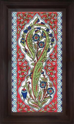20x40 Cm Kırmızı Kıvrık Yaprak El Dekoru Çini Pano