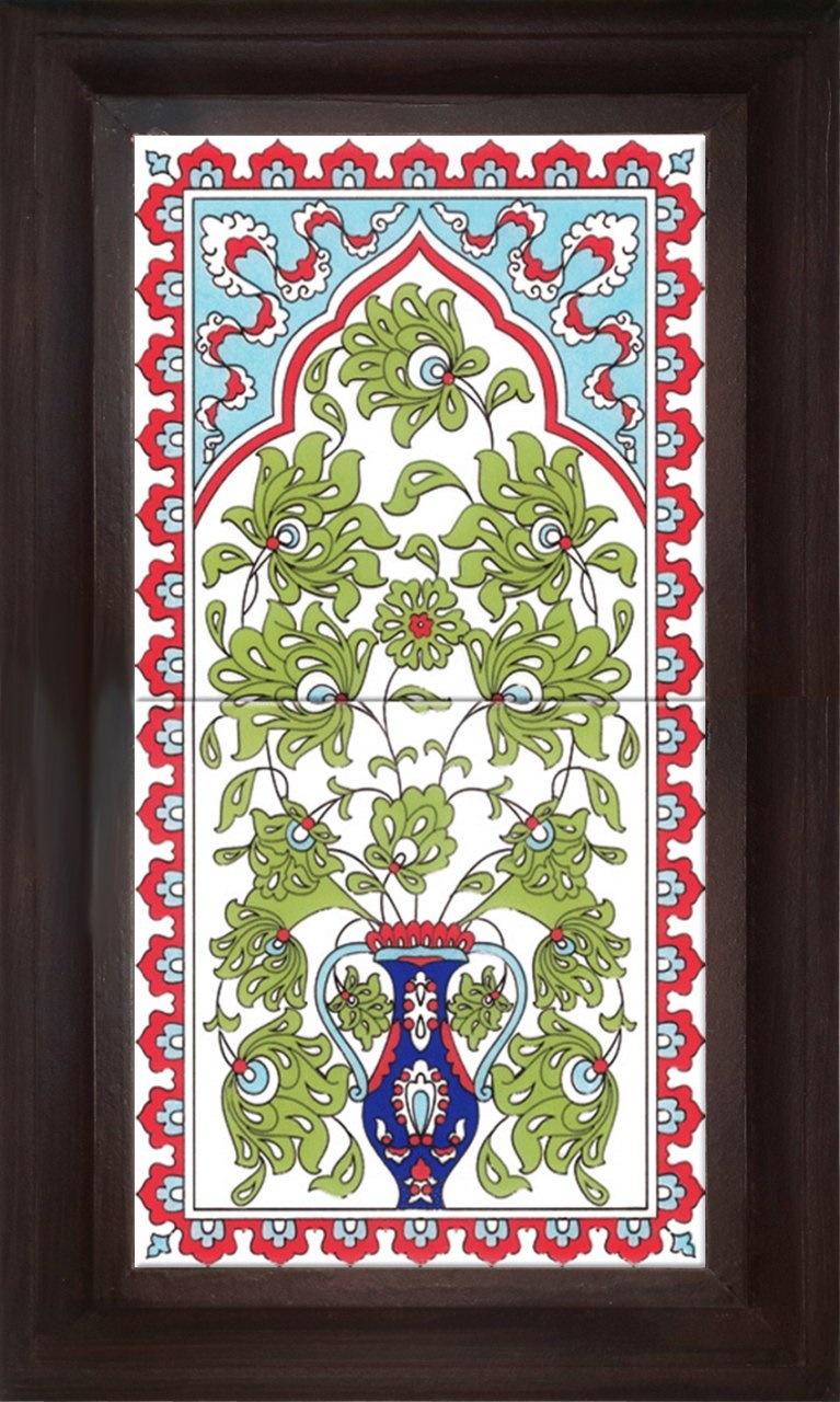 20x40 Cm Saksılı El Dekoru Çini Pano