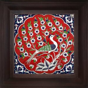 20x20 Cm  Kırmızı Tavus Kuşu Kütahya Çini Pano