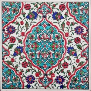20x20 Cm Turkuaz İznik Rumi El Dekoru Çini Pano