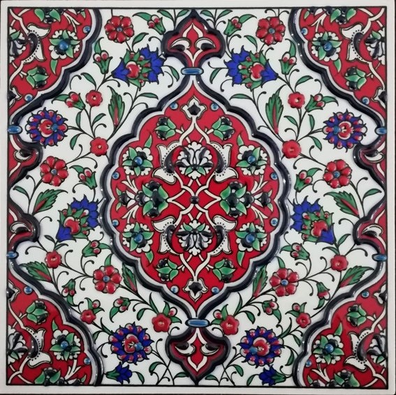 20x20 Cm Kırmızı İznik Rumi El Dekoru Çini Pano