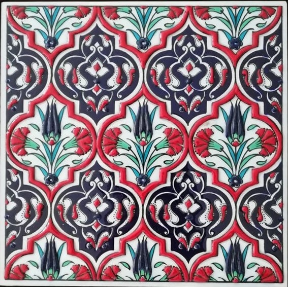 20x20 Cm Kırmızı Madalyon El Dekoru Çini Pano