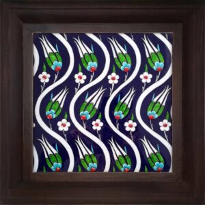 20x20 Cm  Kobalt Sarmaşık Lale Kütahya Çini Pano