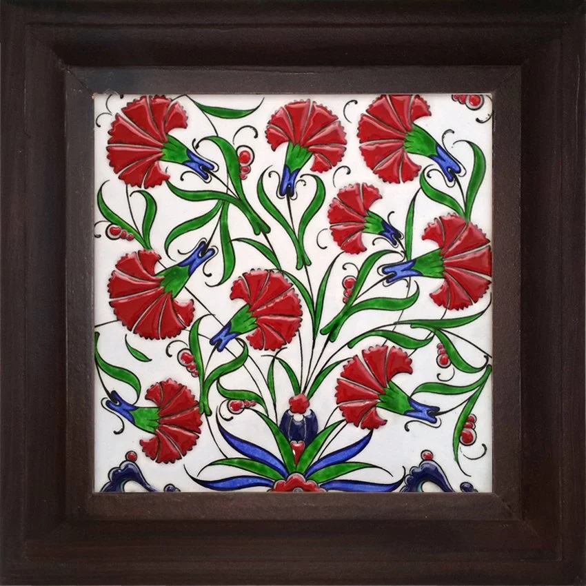20x20 Cm Karanfil Bahçesi İznik Kütahya Çini Pano