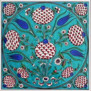 20x20 Cm Turkuaz klasik nar Desenli El Dekoru Çini karo