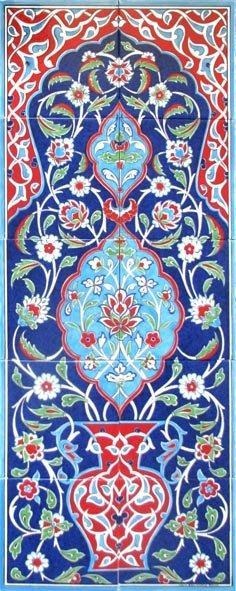 40x100 Cm Kobalt Saksılı El Dekoru Çini Pano