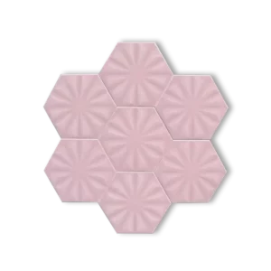 Açık Pembe Çiçek Desenli Altıgen Çini Seramik