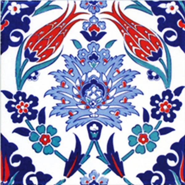 20X20 Cm İznik Lale Desen Kütahya Çini Karo