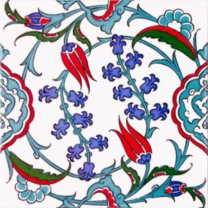 20x20 Cm  Yaprak Desenli Kütahya Çini Karo
