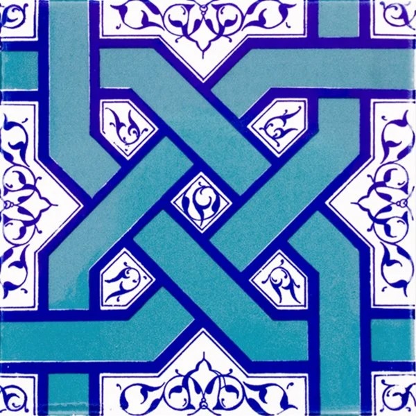 20x20 Cm Selçuklu Turkuaz Zincir Geçme Çini Karo