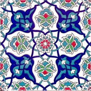 20x20 Cm  Kütahya Çini Rumi Desenli İznik Çini Karo