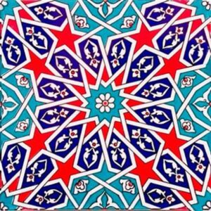 20x20 Cm Geometrik Desenli İznik Kırmızı Çini Karo