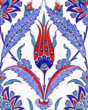 20x25 Cm Kütahya Çinisi Lale Desenli Çini Karo