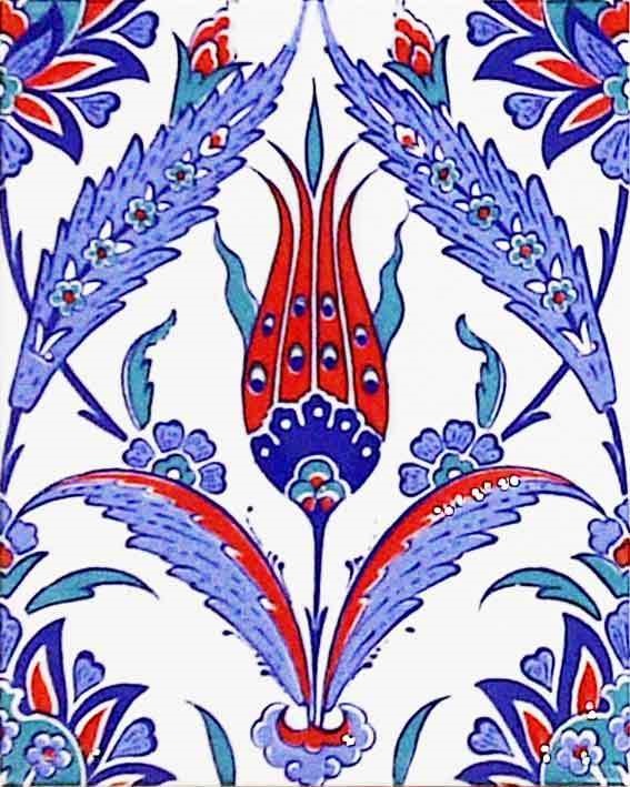 20x25 Cm Kütahya Çinisi Lale Desenli Çini Karo