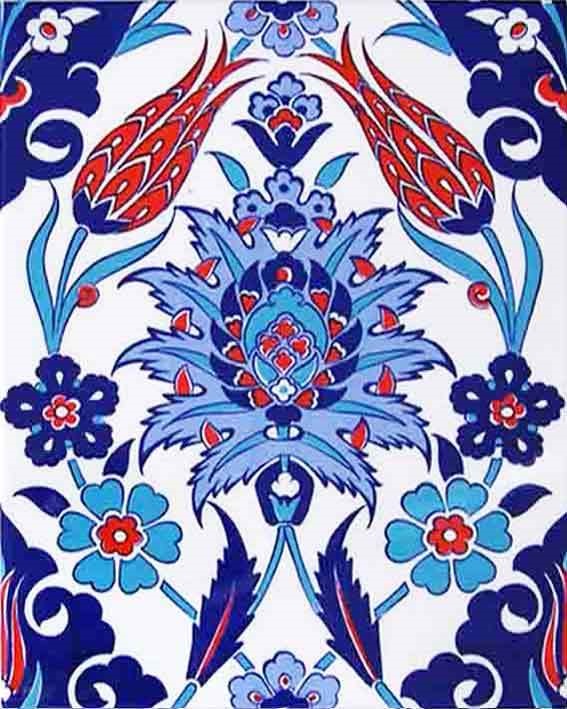20x25 Cm Kırmızı Laleli Kütahya Çini Seramik Karo