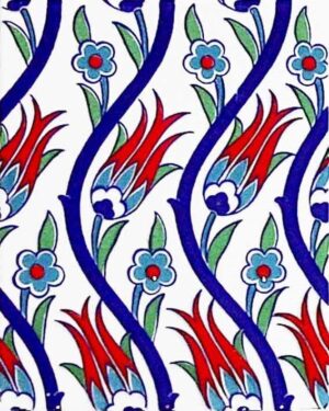 20x25 Cm Sarmaşık Laleli Desen Çini Seramik Karo