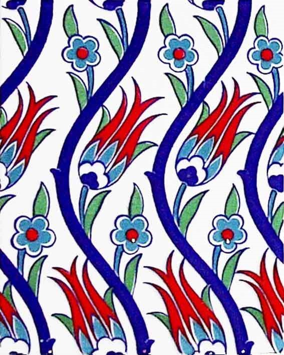 20x25 Cm Sarmaşık Laleli Desen Çini Seramik Karo