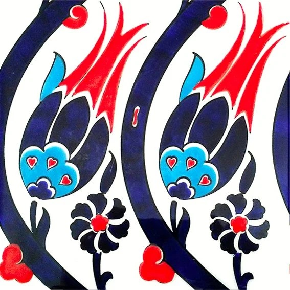 20x20 Cm Kütahya Çinisi İznik Lale Desen Çini Karo