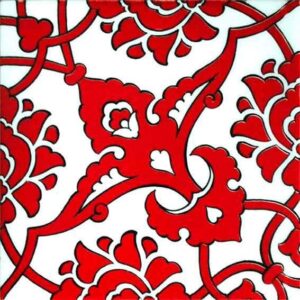 20x20 Cm Kırmızı Beyaz İznik Rumi Desenli Çini Karo
