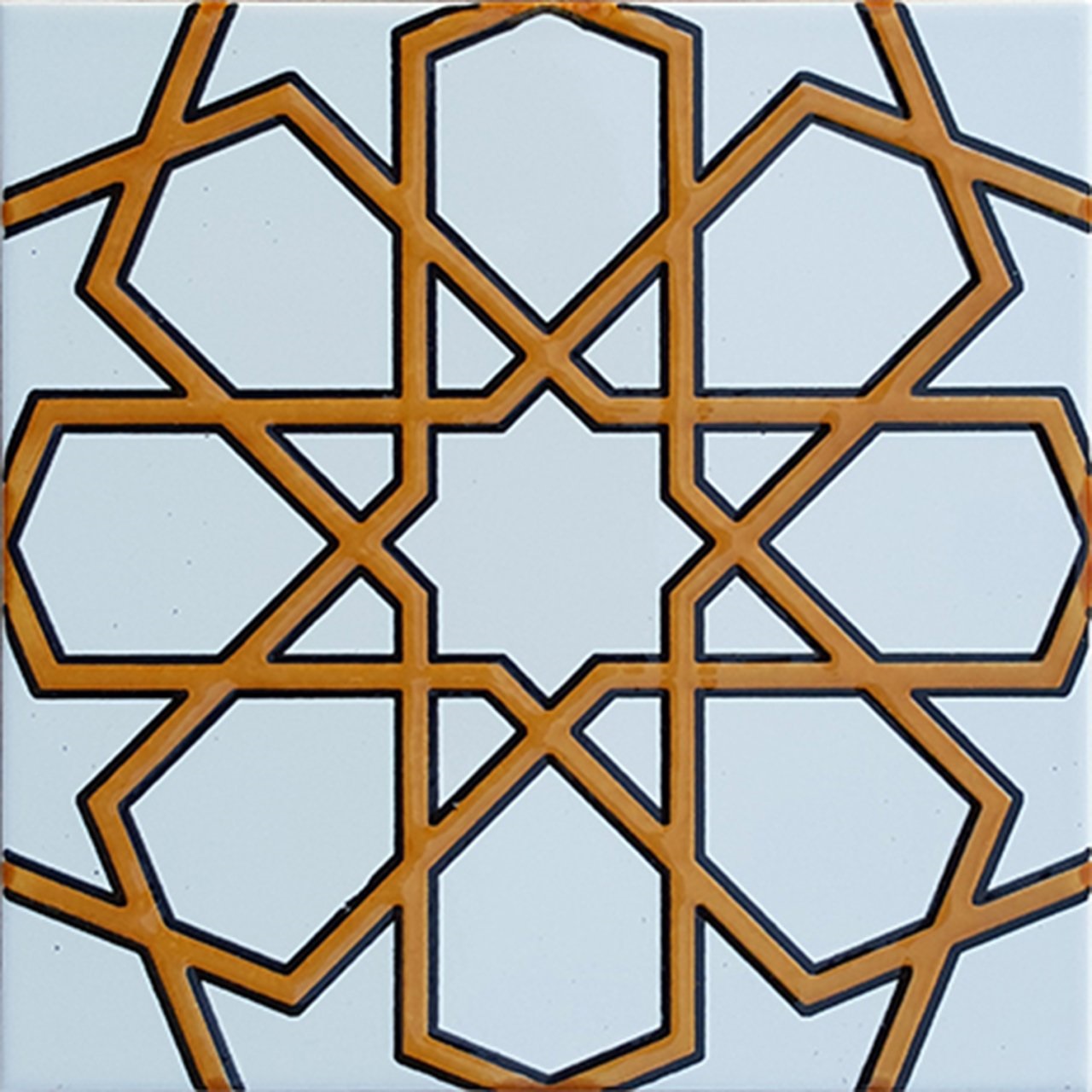 20x20 Cm Sarı Beyaz Türkmen Yıldızı Çini Karo