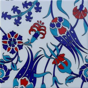 20x20 Cm  Lale Çiçek Desen Kütahya İznik Çini Karo