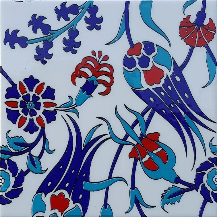 20x20 Cm Lale Çiçek Desen Kütahya İznik Çini Karo