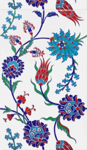 25x40 Cm  Desenli İznik Çini Karo Lale Karanfil