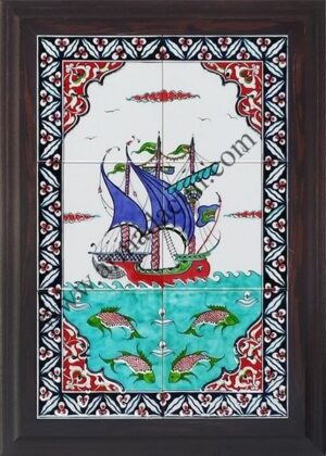 40x60 Cm  İznik Kalyon El Dekoru Çini Pano